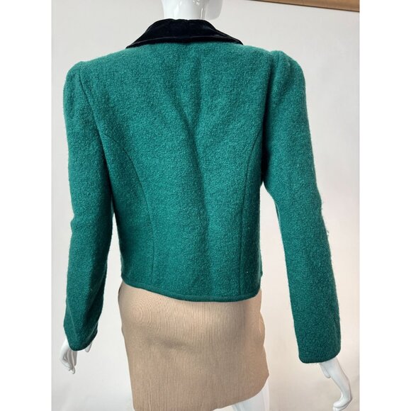The Eagles Eye 80s Womens Wool Jacket With Velvet Collar Green Size 12 Vintage C - Picture 15 of 16